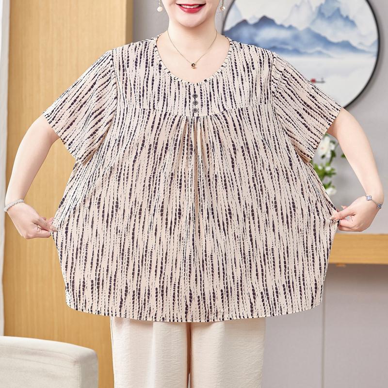 Plus Size 3XL-8XL Summer Casual Blouses for Women Tops Loose Vintage Clothes Oversize Short Sleeve Shirt