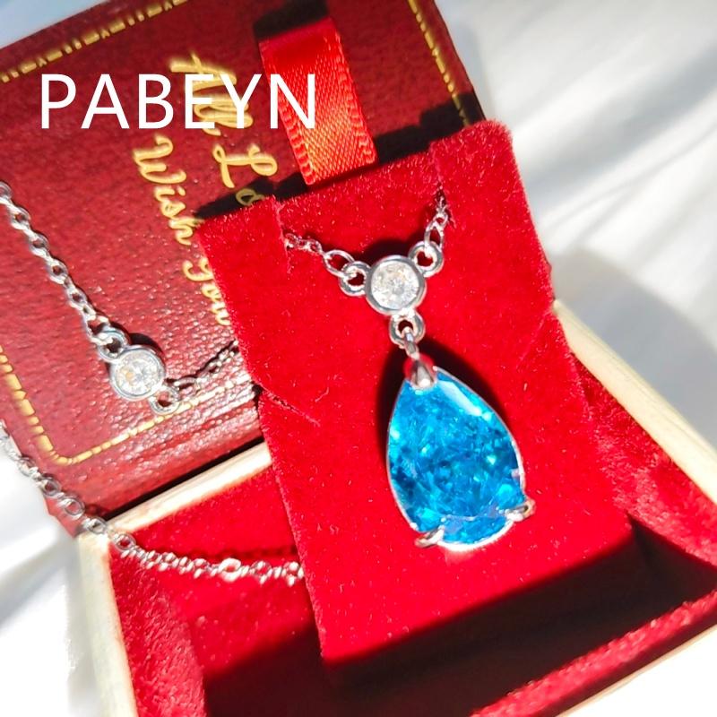 925 Sterling Silver Fashion Temperament Ice Flower Cut Crystal Zircon Water Drop Pendant Necklace Birthday Anniversary Gift