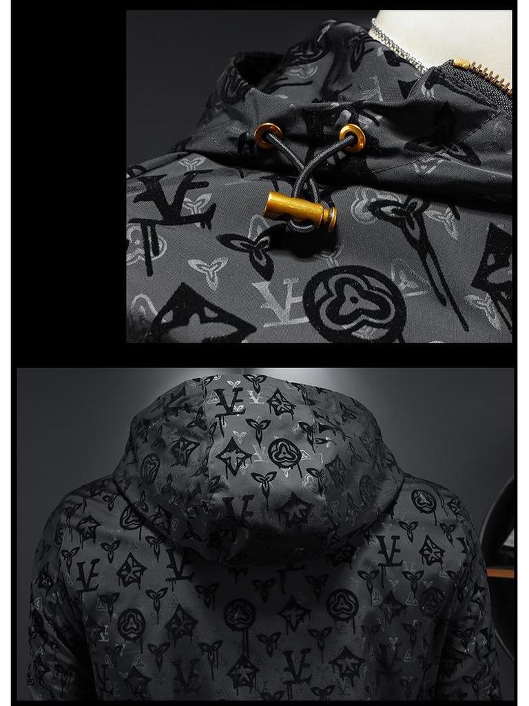 Heren Europese Jacquard Casual Jas met Capuchon 2863 - Lente/Herfst Trendy Top