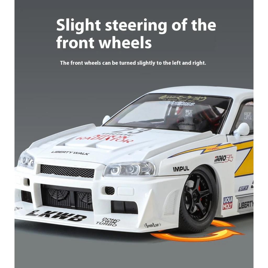 Nissan Skyline Ares GTR R34 S15, modifizierte Widebody-Version, Supercar, Modellauto aus Metallguss im Maßstab 1:24, mit Sound und Licht – das perfekte Geschenk für Kinder!