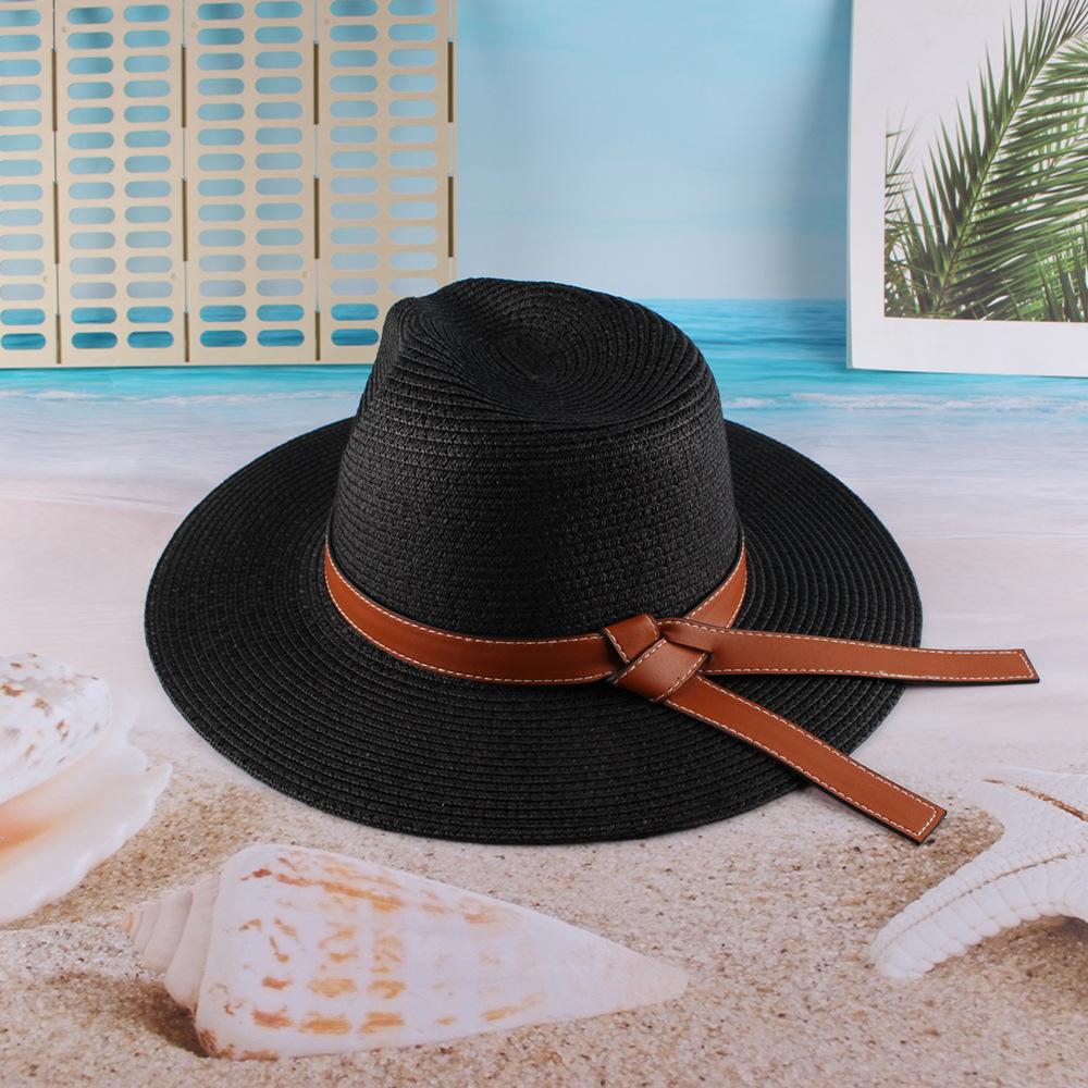 New Summer Foldable Seaside Beach Vacation Sunscreen Sunshade Straw Hat Women's European and American Belt Big Edge Jazz Top Hat