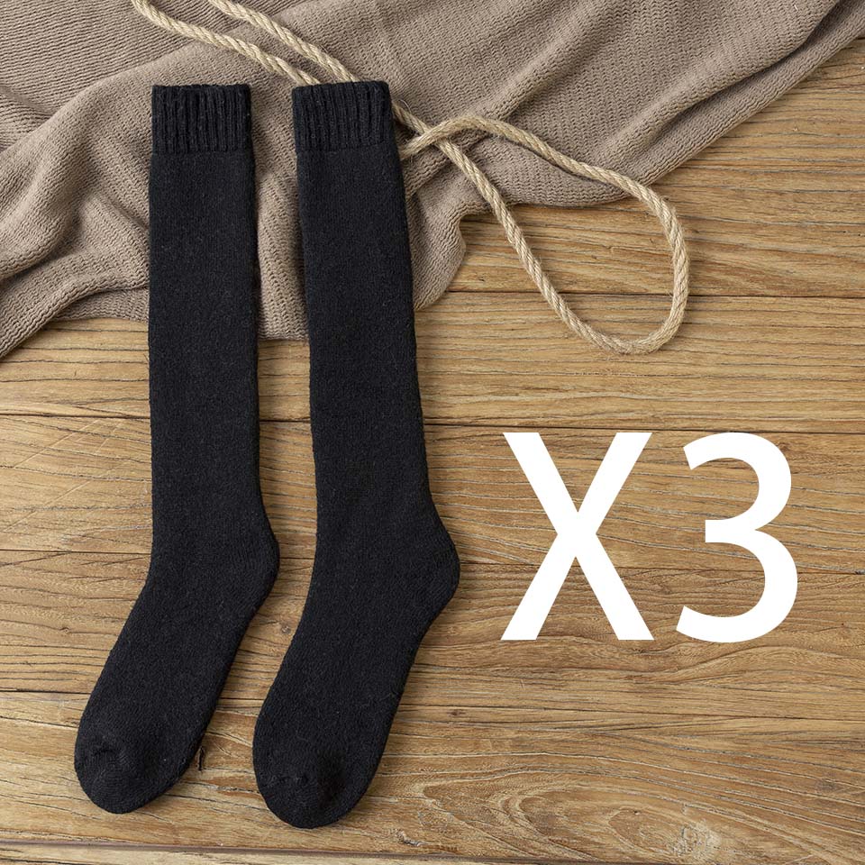 Winter Men's Knee Wool Long Socks Thick Warm Harajuku Retro Compression High Male Sock 3 Pair