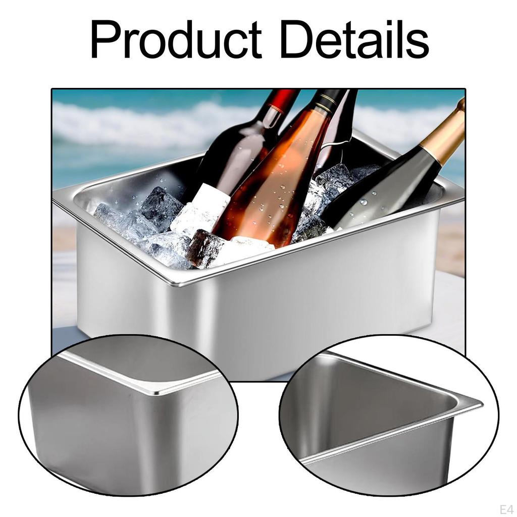 Ice Bucket Beverage Cooler Metal Storage Tub for Wine Beer Champagne Chiller Stainless Steel