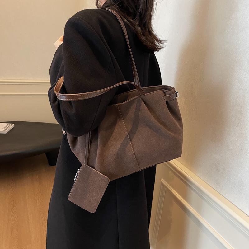 Suede Shoulder Bag Women Casual Tote England Style Vintage Tote Bag Large Capacity Commute Shoulder Crossbody Bags Fashion
