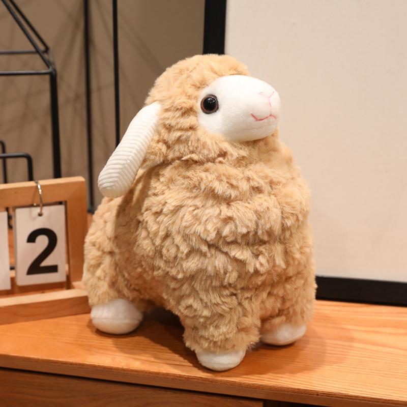 Cute Plush Sheep Toy Tan Brown And Cream White With Curled Horns Soft Stuffed Woolly Lamb Doll Adorable Cozy Cuddly 22cm
