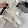Women Cotton Long Socks Soft Breathable Cute Dots Frilly Edge Retro Preppy Style Comfortable Casual Fashion Socks For Everyday