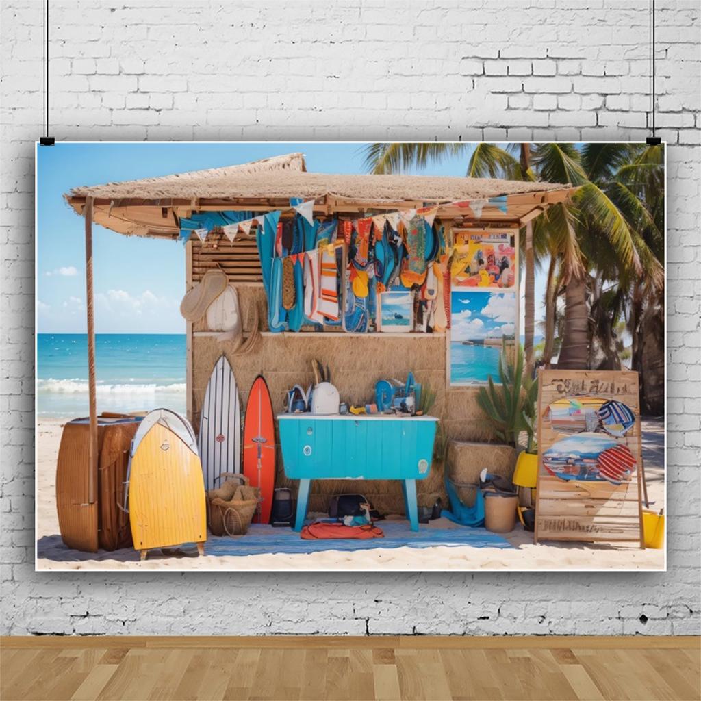 Summer Beach Hawaiian Background Tropical Floral Surfboard Aloha Sea Birthday Holiday Party Decoration Banner Photography Props
