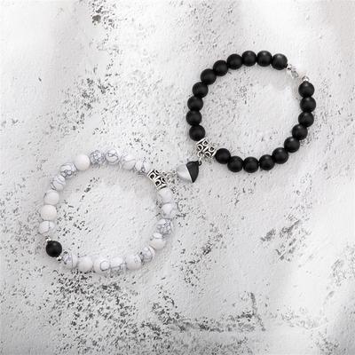 2 Teile/satz Natürliche Stein Perlen Herz Magnet Anziehung Paar Armbänder Für Frauen Männer Einfache Liebe Beziehung Armband Schmuck