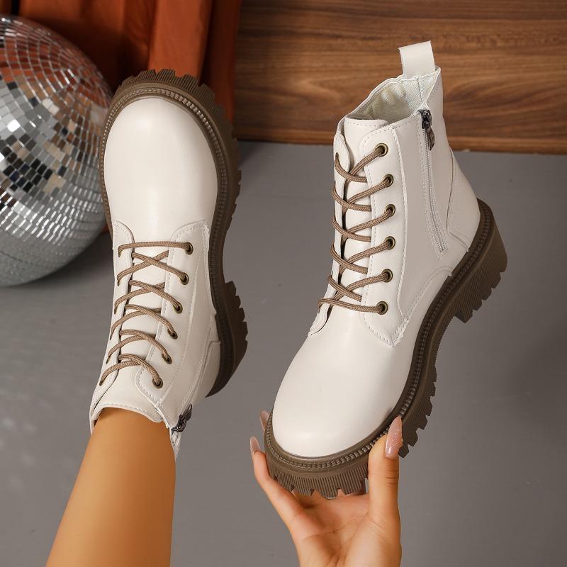 

Модные зимние новые ботфорты на платформе до середины бедра, женские модные ботинки с круглым носком на шнуровке спереди и боковой молнией, нескользящие туфли на каблуке-рюмочке 42 бежевый
