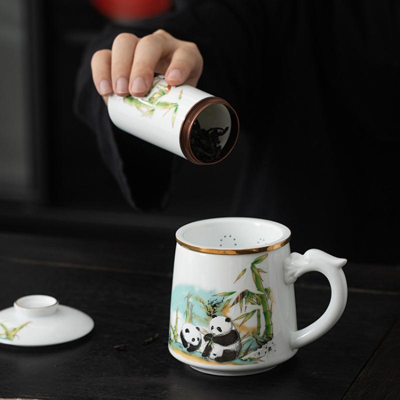 Cute Panda Chinese Kung Fu Tea Sets - Ceramic Tea Pot with Infuser Tea Cup Tea Can Gift Box,Cartoon Panda Tea Set for Business Festival Friend Gifts