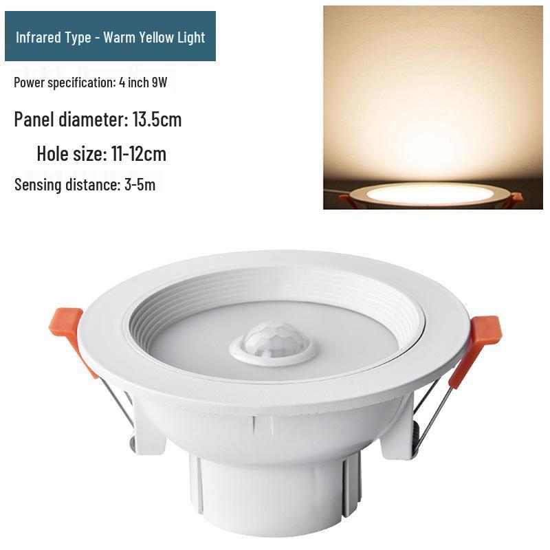 Infrared Motion Sensor Recessed Downlight with Sound Control, 3-inch Ceiling, 4-inch Cut-out Spotlight for Aisles.