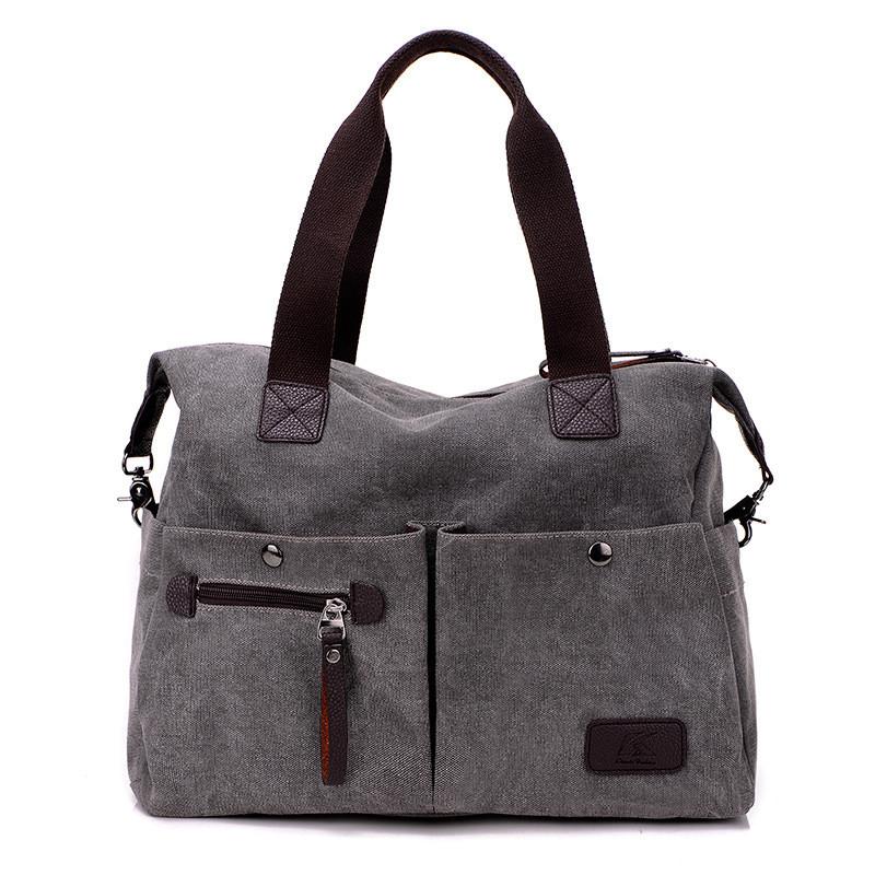 Korean Style Canvas Womens Casual Shoulder Bag With Zipper Pockets For Daily Use