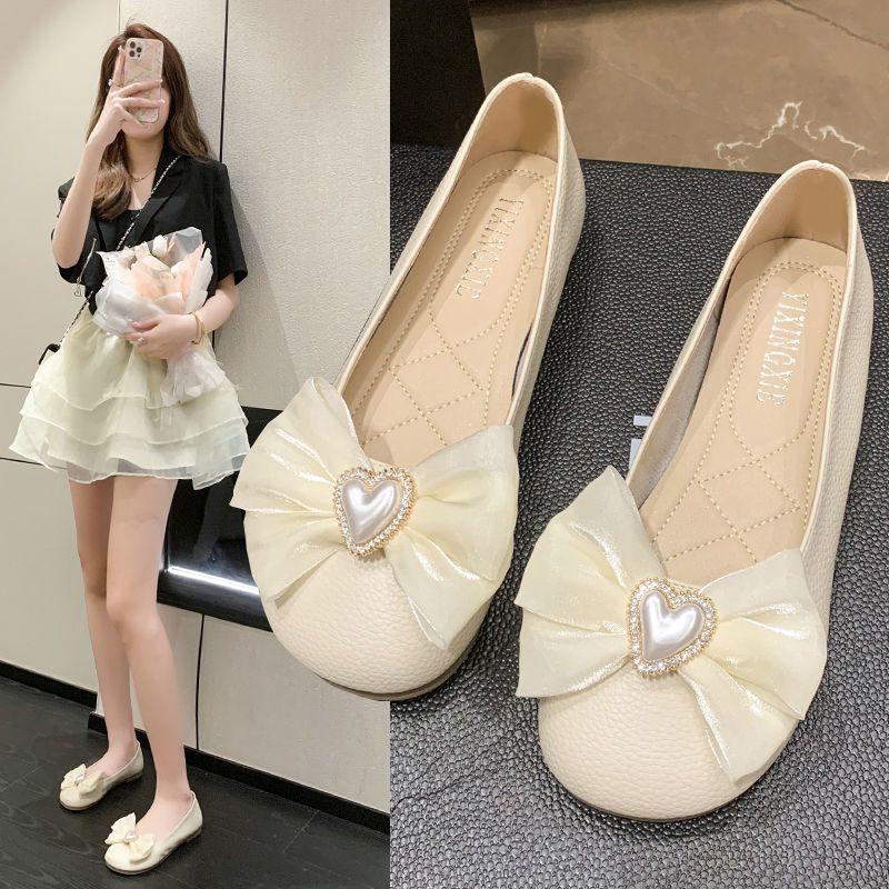 

Туфли для женщин 2024 года, бриллианты, стразы, кавайные, женская летняя обувь со стразами, милый круглый носок, низкий каблук, элегантный бант, нескользящая 35