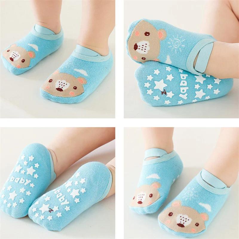 0-3Years Newborn Baby Girls Boys Socks Non Slip Cotton Cartoon Print Kids Socks For Boys Girls Toddler Floor Sock Spring Autumn