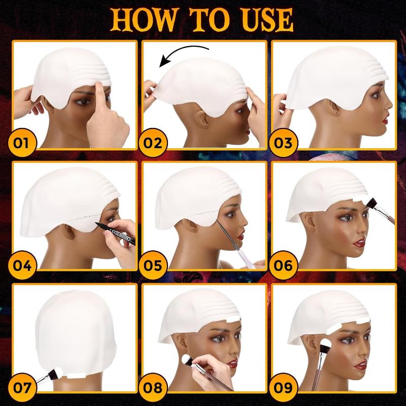 Stretchable Bald Cap Set Nylon Latex Durable Cosplay Headwear Halloween Wig Cap for Role Play Themed Party Stage Makeup Use