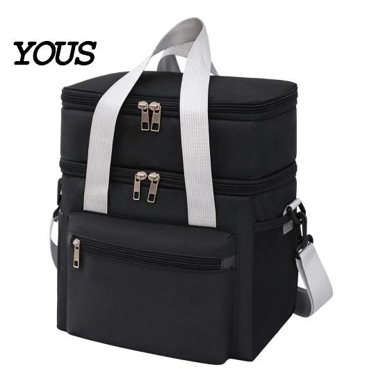 Large Capacity Lunch Cooler Insulated Double Deck Bag, Quilted Leakproof Thermal Tote, Bag for Soup Portable with Shoulder Strap Carrier