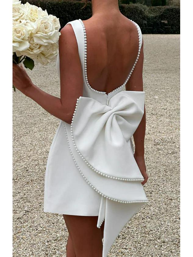 European & American Summer Women's Pearl Bow A-line Backless Dress