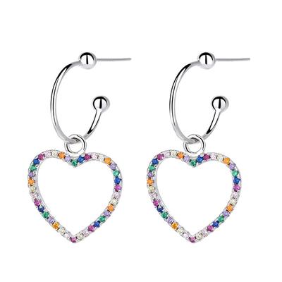 S925 Sterling Silver Diamond Colored Loving Heart Peach Heart Earrings Women's Trendy Grace All-Matching Silver Earrings
