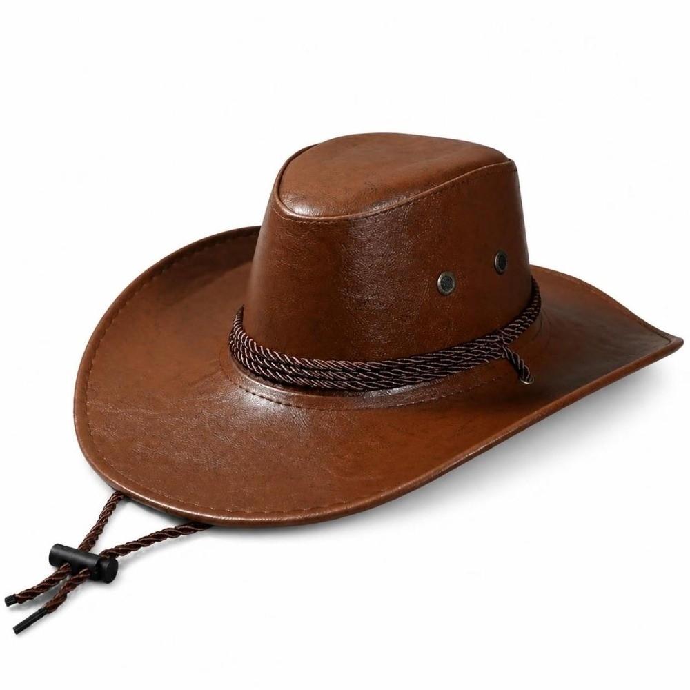 Faux Leather Fedora Sun Hat Wide Curved Brim Wide Brim Cap Vintage Cowgirl Hat  Outdoor Travel