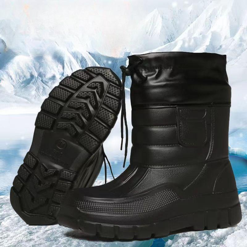 Verdickte Schneestiefel, Wasserdichte Fischerstiefel, Gummistiefel, Rutschfeste Warme Baumwollstiefel für Herren, Anti-Winter-Fischerei- und Samt-Baumwollschuhe