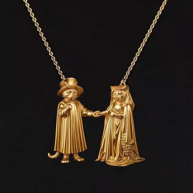 

Retro Cat Charm Necklace Alloy Animal Zodiac Jewelry For Casual Wear