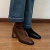 Vintage Splicing Elastic Skinny Boots Women's Versatile Square Head Rear Zipper Martin Boots