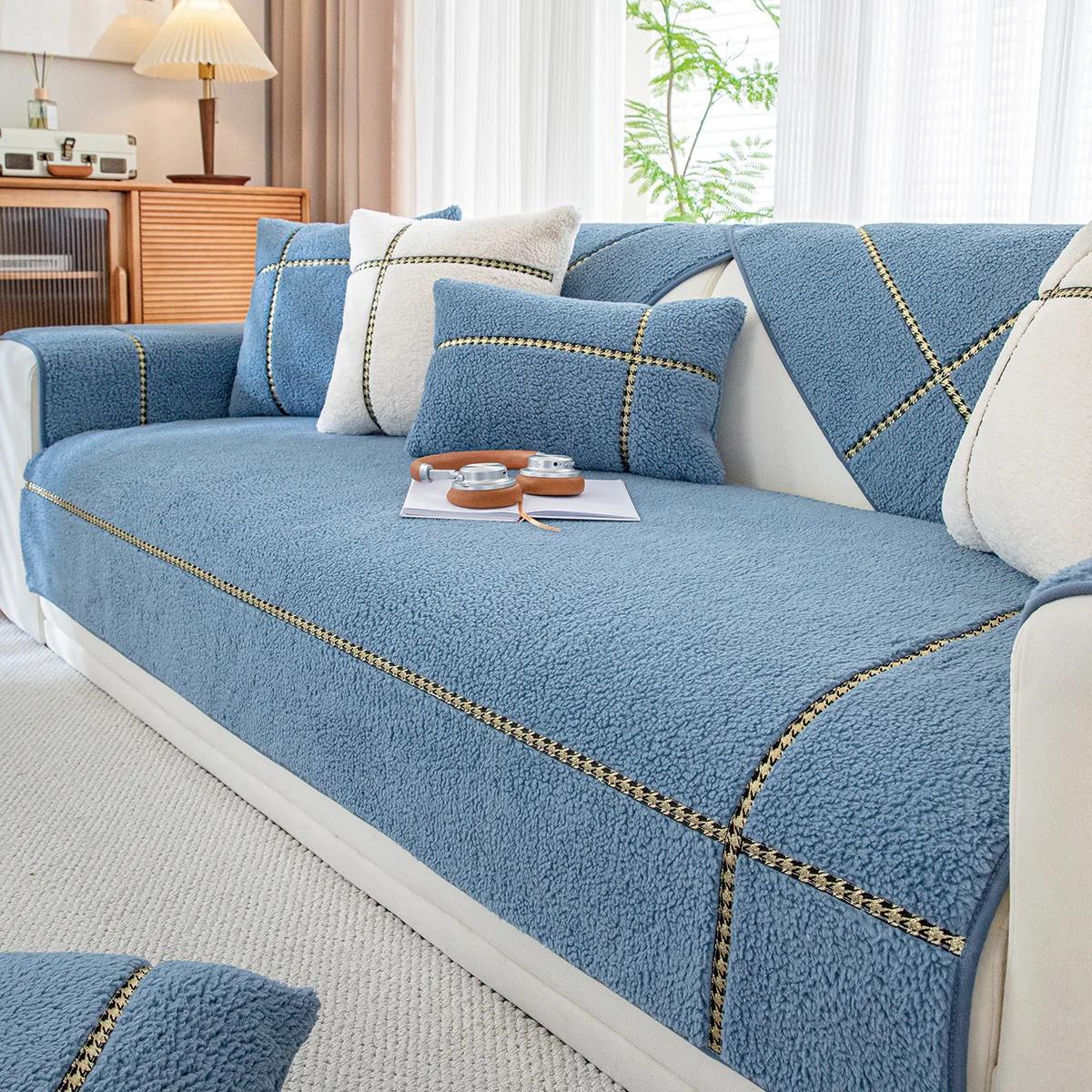 

Современный простой чехол на диван из овчины для гостиной, нескользящее диванное полотенце, чехлы на диван, времена года, Г-образный угловой диванный коврик, подушка для сиденья, дом 110x210