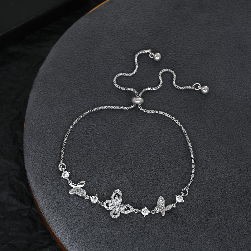 Elegant Butterfly Charm Bracelet for Women, Adjustable Sliding Crystal Bracelets with Micro Pave CZ Hollow-out Design