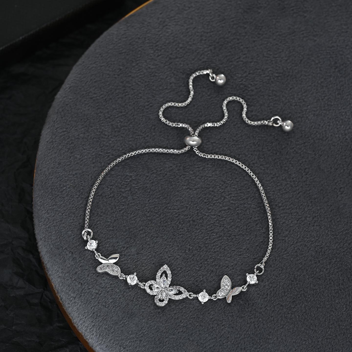 

Элегантный браслет-шарм с бабочкой для женщин, регулируемые раздвижные хрустальные браслеты с микро-паве CZ и ажурным дизайном