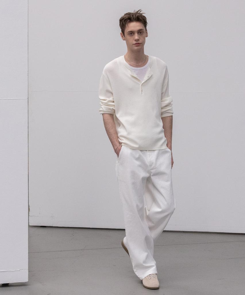 Dekkoloso Light Henley Neck Knit T-Shirt [Ivory]