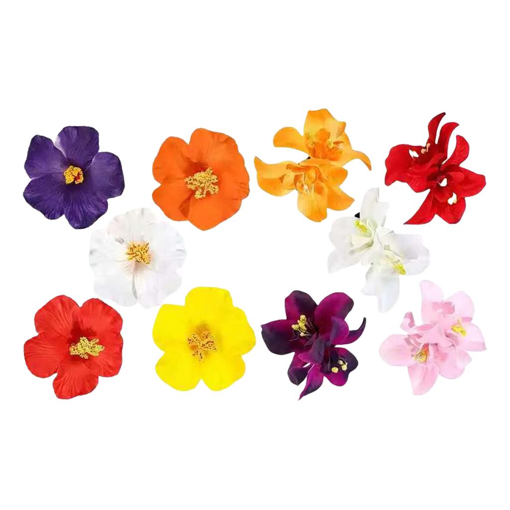 10pcs Silk Hawaiian Double Flower Hair Clip Tropical Floral Barrettes Elegant Hairpin Beach Accessories For Women Girls