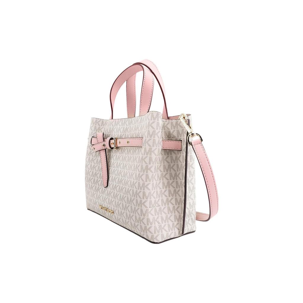 Michael Kors MK Emilia Monogram Color Block Logo Zipper Square Polyester Shoulder Crossbody Tote Bag Small Women Bags Pink White 35H0GU5S1B-7183
