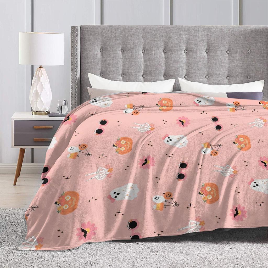 Halloween Ghosts Foral Blankets Fleece Summer Air Conditioning Pumpkin Portable Super Soft Throw Blanket for Home Travel Quilt
