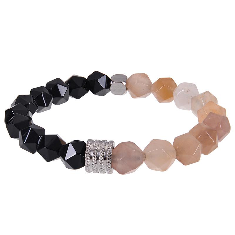 Men's Retro Stainless Steel and Beaded Bracelet with 10mm Faceted Amazonite and Black Obsidian.