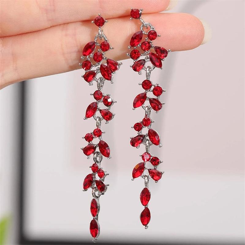 Exquisite Leaves Long Tassel Dangle Earrings for Women Full Rhinestone AAA Zircon Leaf Temperament Earring Party Wedding Jewelry