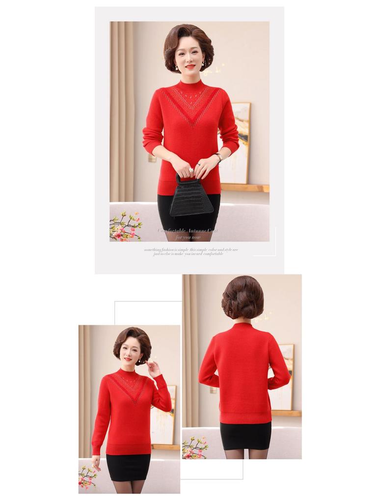 Mom's Winter Velvet Sweater - Stylish High-Neck Base Layer for Middle-aged & Elderly Women