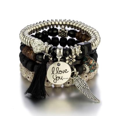 Hanmade Multi-layer Bracelet 1Set Multiple In One Temperament Personality Beads Circular Fashion Tassel Simplicity Multiple Heart Wings