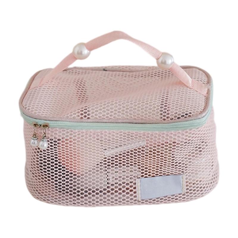 Spacious Nylon Mesh Makeup Bag Cosmetic Organizers Zippers Closures for Travel Bathroom Storage