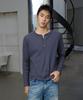 MICHIKO LONDON SPORTS Waffle Henley Neck Long Sleeve Smoke Navy