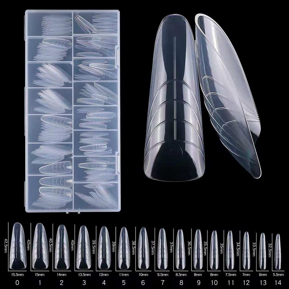 150Pcs Transparent Full Cover Nail Tips 15 Sizes Space Nail Forms Sandwich Nail Forms  Home Salon