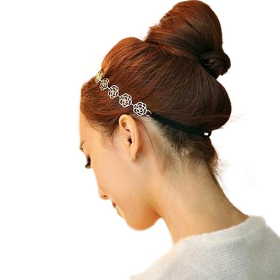 Lady Girl Fashion Sweet Metal Hollow Rose Flower Elastic Hair Band Headband