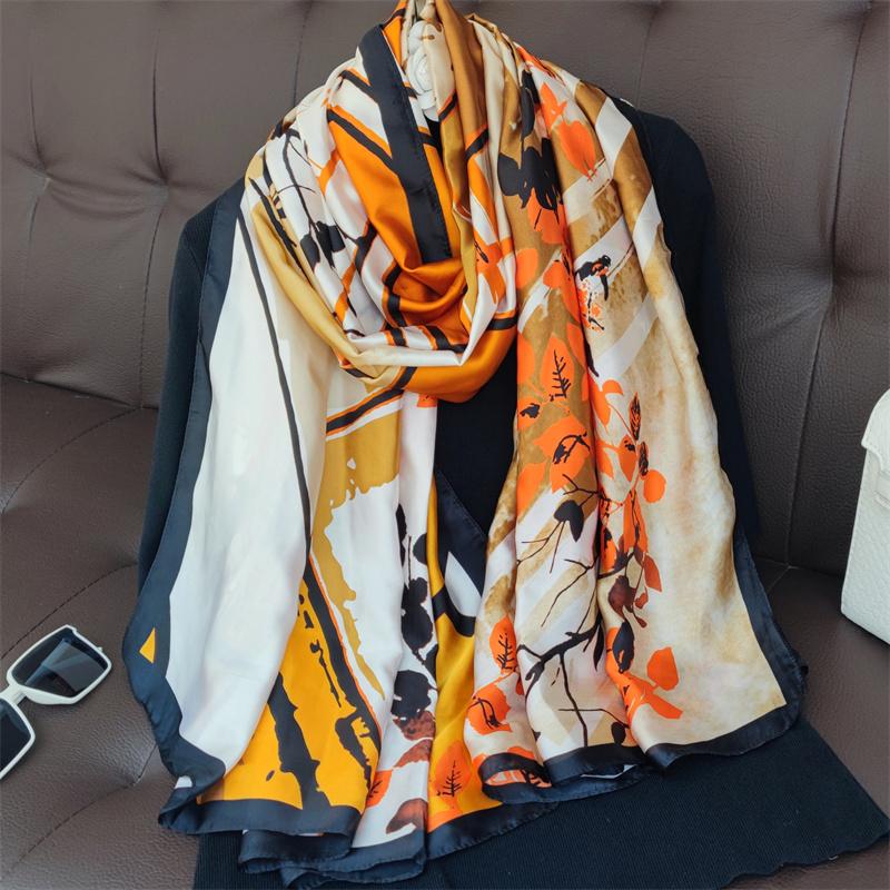 180*90cm muffler fashion Luxury Brand Scarf Women New Style Fashion Color Matching Print Silk Lady Popular Headcloth Beach Shawl