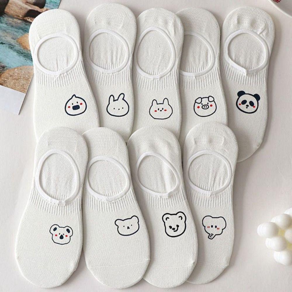 10Pairs Thin Cute Boat Socks Sweet Bear White Socks Fashion Women Invisible Socks  Comfortable