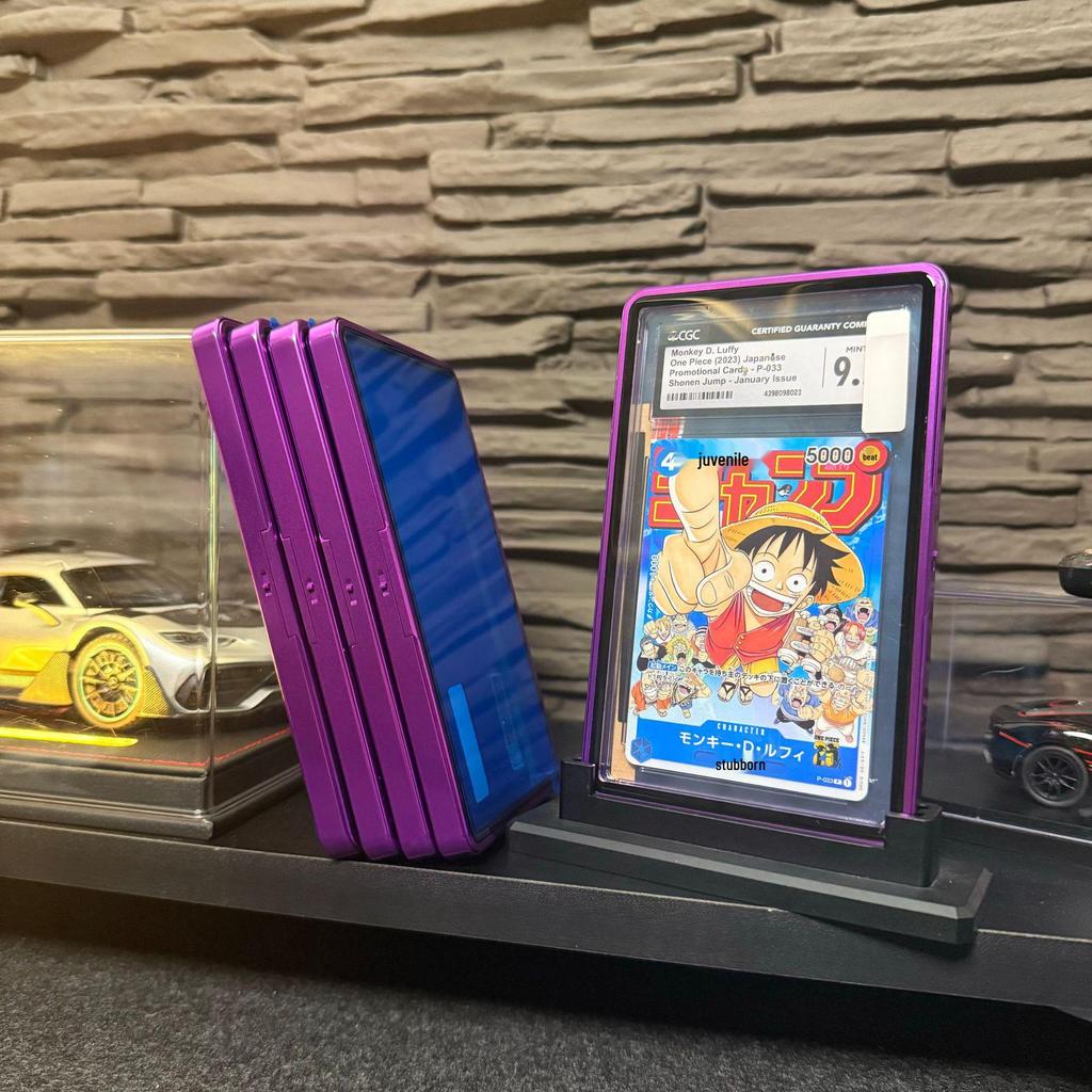 PSA Universal Graded Card Sleeve - Glossy Metal Snap-On Protective Case with Stand (Drop & Dust-Proof)