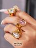 Luxury Waterdrop Rings for Women Waterproof Stainless Steel Gold-plated White Pink Zircon Ring Daily Party Jewelry