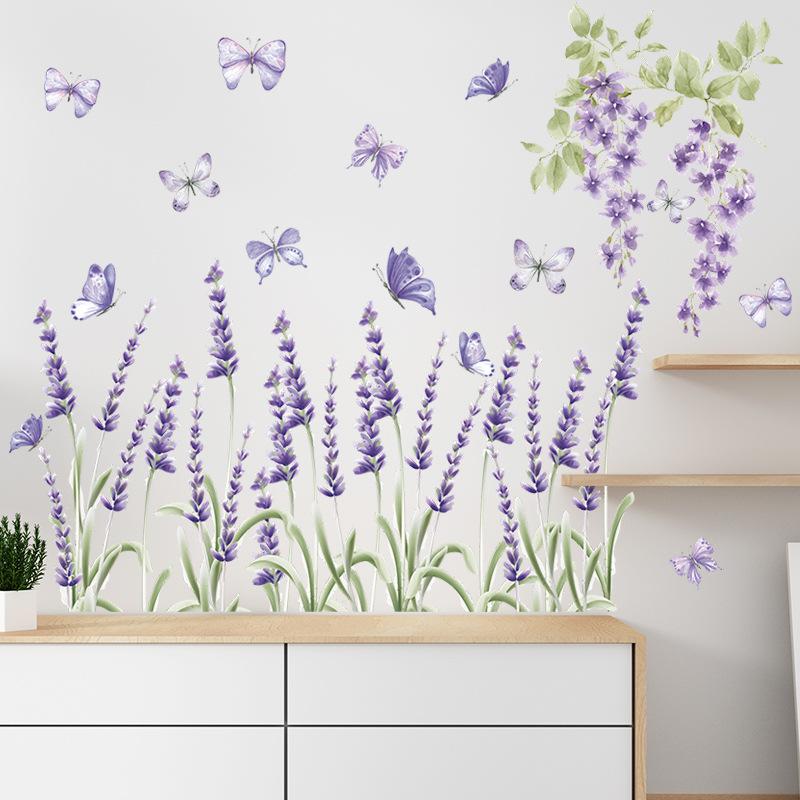 Lavender Flower Wall Stickers, Purple Removable Decals for Bedroom Living Room Home Wall Decor