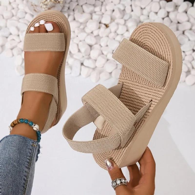 2024 Women's Fashion Trend Anti-slip Wear-resistant Pure Black Belt Soft Soled High-heeled Sandals