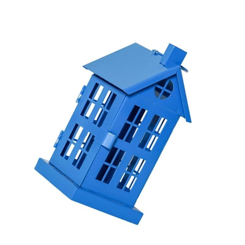 Hollowout Ice House Metal Blue Tealight Holder Hanging Lanterns for Indoor Table Centerpieces Decoration