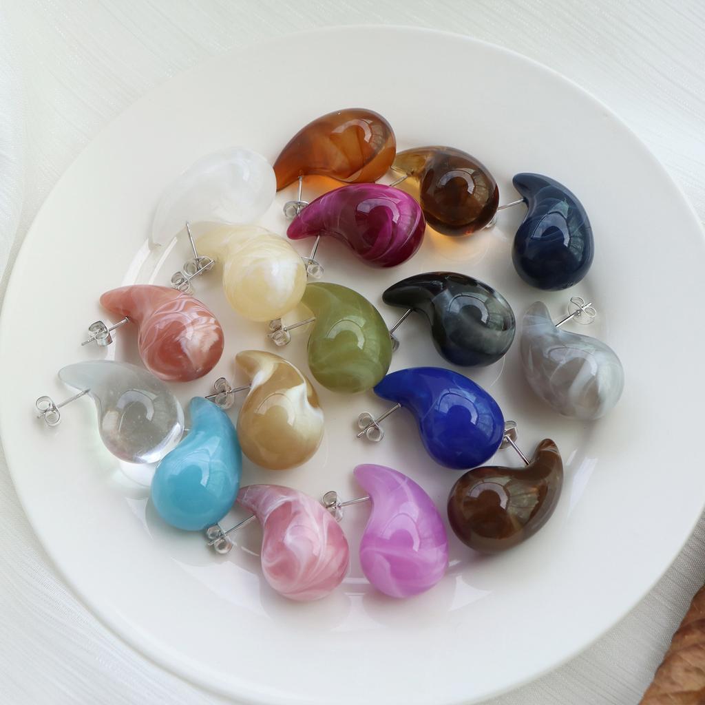 1 pairs Water Drops Resin Earrings Cute Amber Pink Chubby Jewelry Acrylic Waterdrop Earrings for Women Chunky Teardrop Earrings