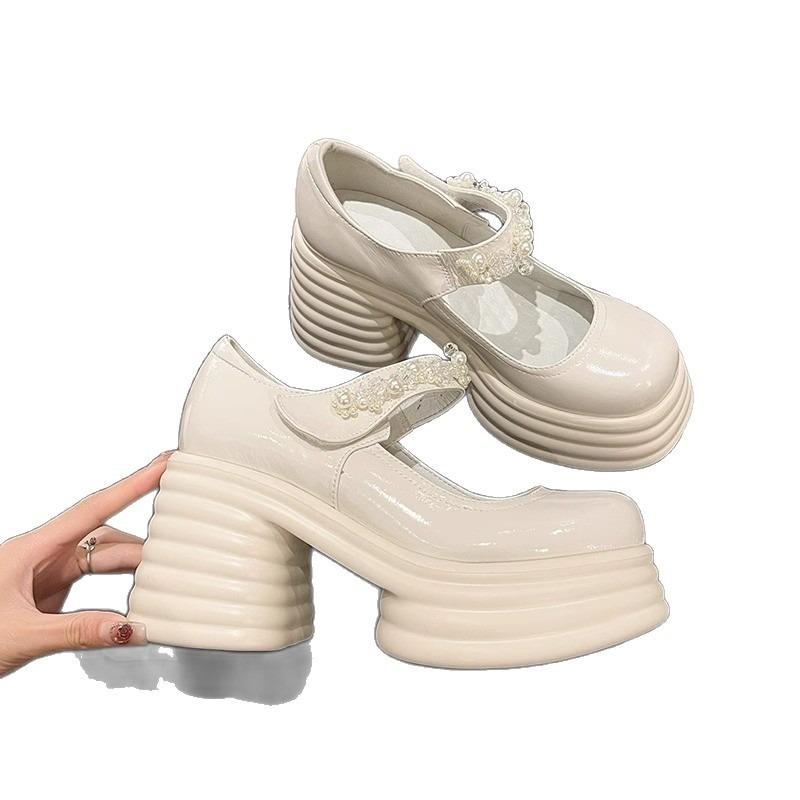 Platform wedding shoes heroine wedding artifact muffin shoes spring shorty Le thick heel pearl Mary Jane bridal high heels